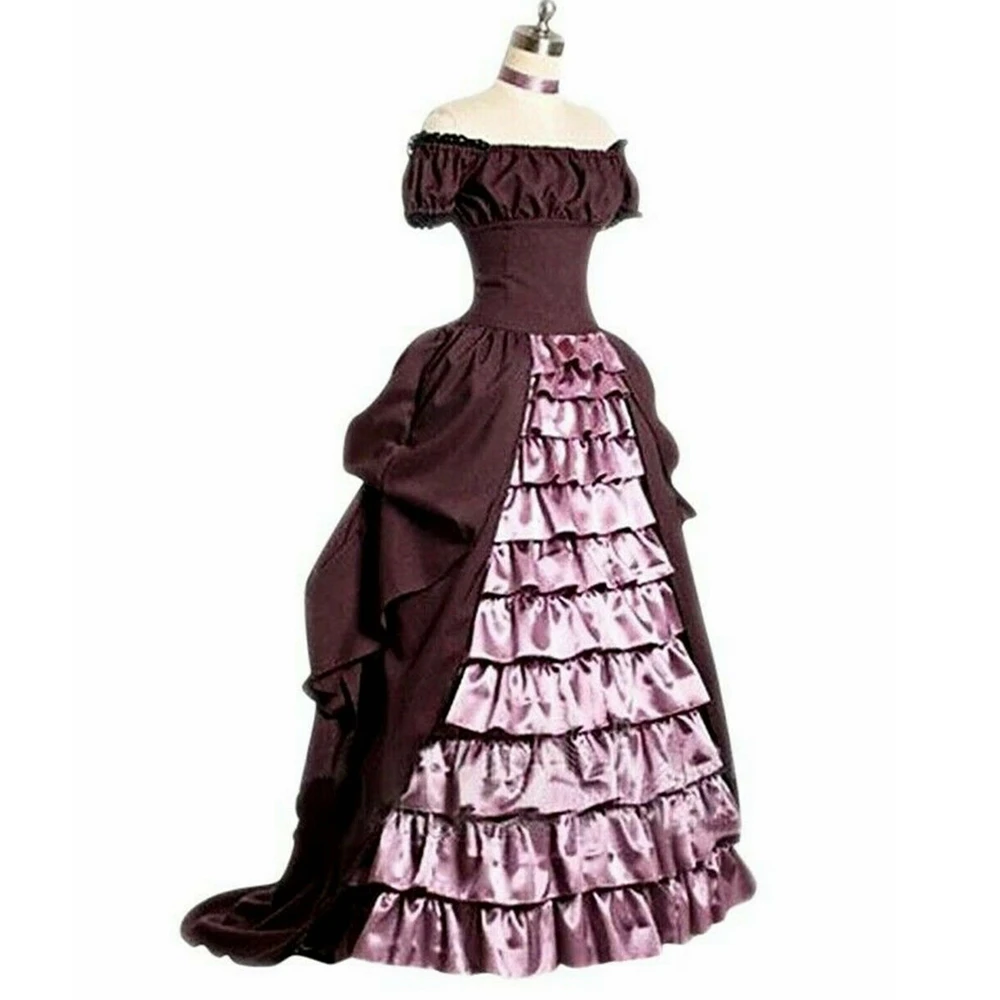 Женское викторианское платье с оборками приталенное открытыми плечами бальное