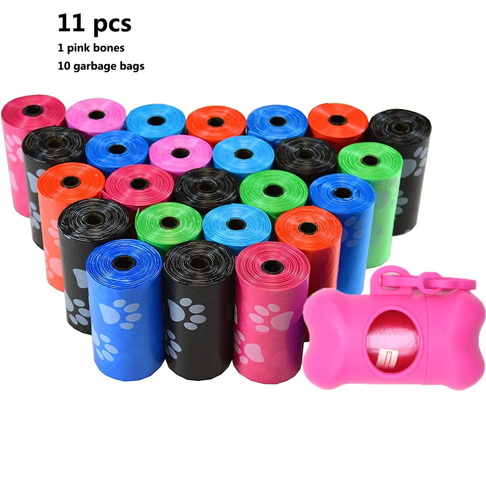 11 Uds mascota Degradable residuos Bolsa para popó con impresión bolsa Degradable Pet residuos limpio Bolsa para popó s perro bolsa limpia