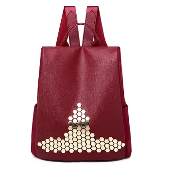 

Backpack female new pu soft leather bag wild casual rivet backpack large capacity school bag