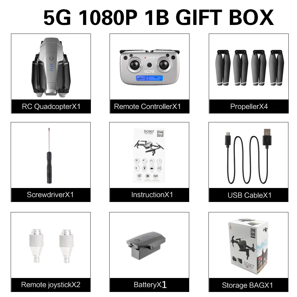 5G 1080P 1B Gift box SG907 gps Дрон с 4K HD двойной камерой Широкий угол анти-встряхивание 5G wifi FPV RC Квадрокоптер складной Дрон Профессиональный gps Следуйте за мной - Цвет: 5G 1080P 1B Gift box