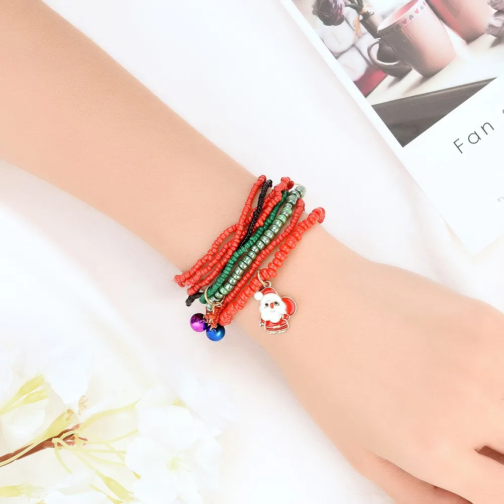 Gofuly рождественский стиль смолы браслет сложенный широкий многослойный стек браслет разноцветный браслет хорошие счастливые браслеты с амулетами