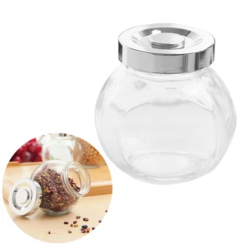 

2 Pcs Glass Sealed Cans Portable Transparent Round Storage Jar Grain Container for Candy Seasoning Spice