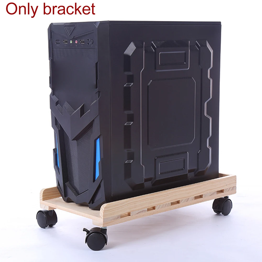 

Wooden CPU Stand Heat Dissipation Adjustable Tray Moving Tower Computer PC Rolling Wheels Office Case Holder Caster Desktop