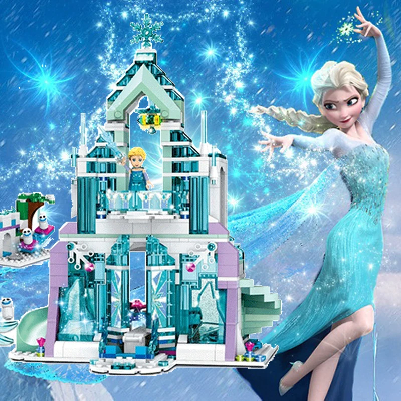

Disney Frozen Elsa Cinderella Princess Building Model Block Set Mermaid Castle Compatible Brick Figure Kids children Toy gift