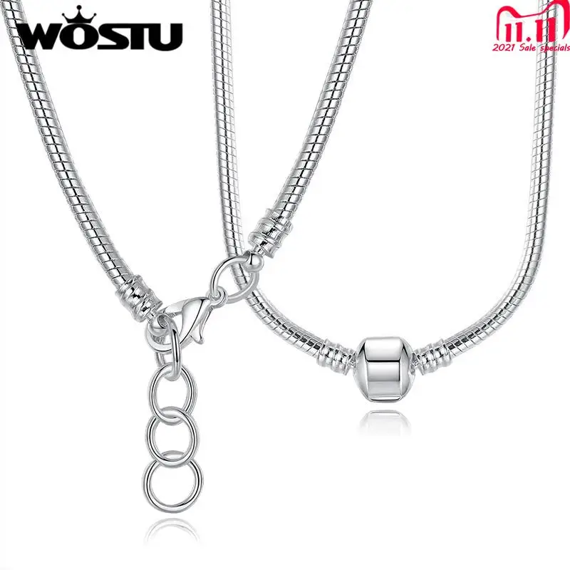 Hot Sale Authentic 45CM Silver Plated Snake Chain Necklace Fit Original Pendant Charms Beads For Women Fashion Jewelry | Украшения и