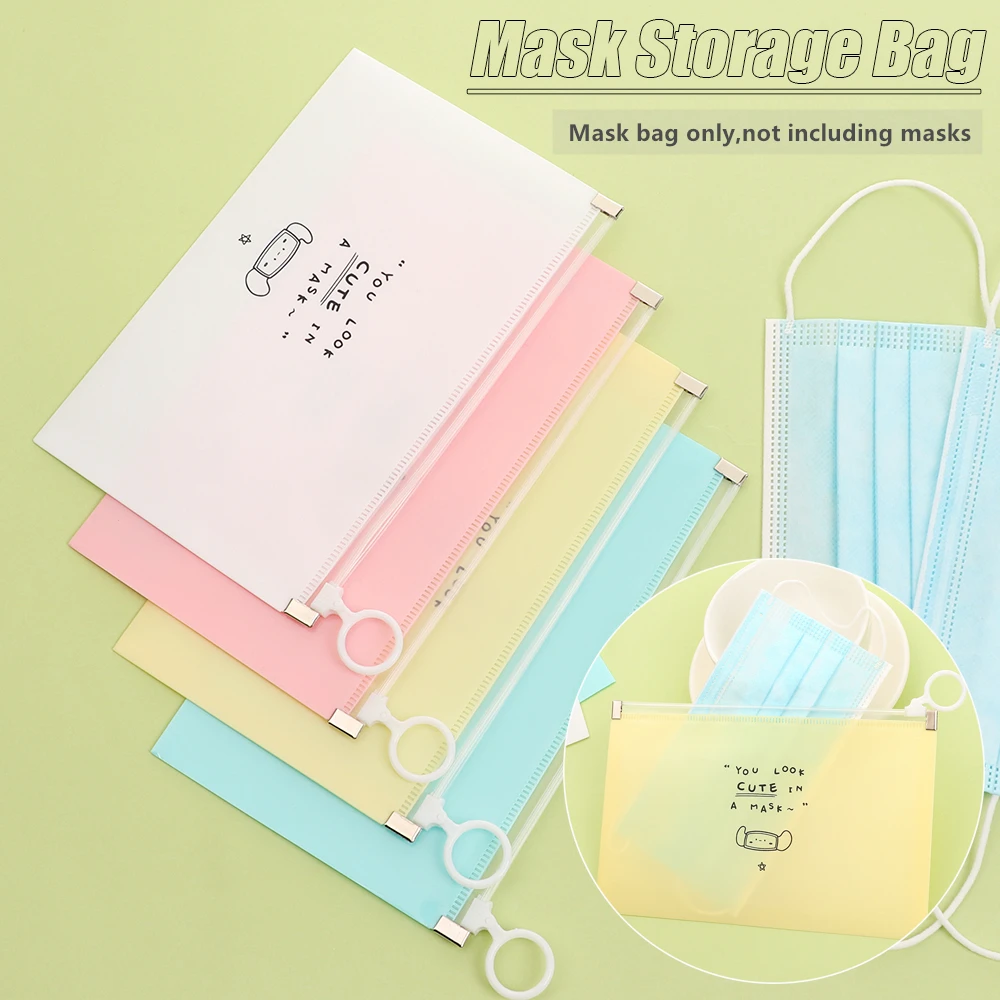 Mask Storage Case Plastic Face Coving Holder Storage Box Portable Container Face Mask Bag Zipper