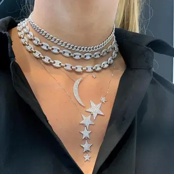 

2020 new hip hop Rock Punk women choker chain iced out bling micro pave white pink cz Snouts beaded necklace
