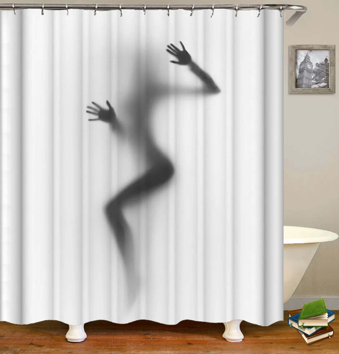 Bath Shadow Cool Digital Printing Shower Curtain Series Waterproof Mould Proof C- Shaped Plastic Hooks Pure tong kou yan Graphic