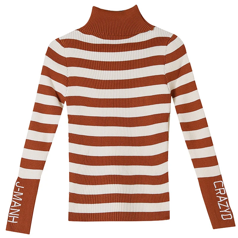

Sweater Women's High Neck Slim Stripe Long Sleeve Women's Autumn Winter Thickened Sweater Pullover Turtleneck Office Lady Thick