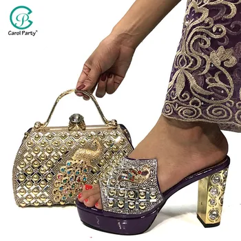 

2020 Special Style Italian design Shoes with Matching Bags Set Purple Color Women Italian African Party Pumps Shoes and Bag Set