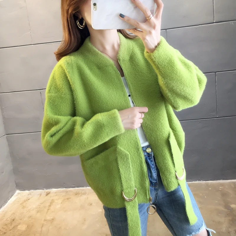 Новинка 9390 года; Короткий Одноцветный вязаный кардиган из норки; 94- 2/F, 7 рядов, 3 полки - Цвет: see chart