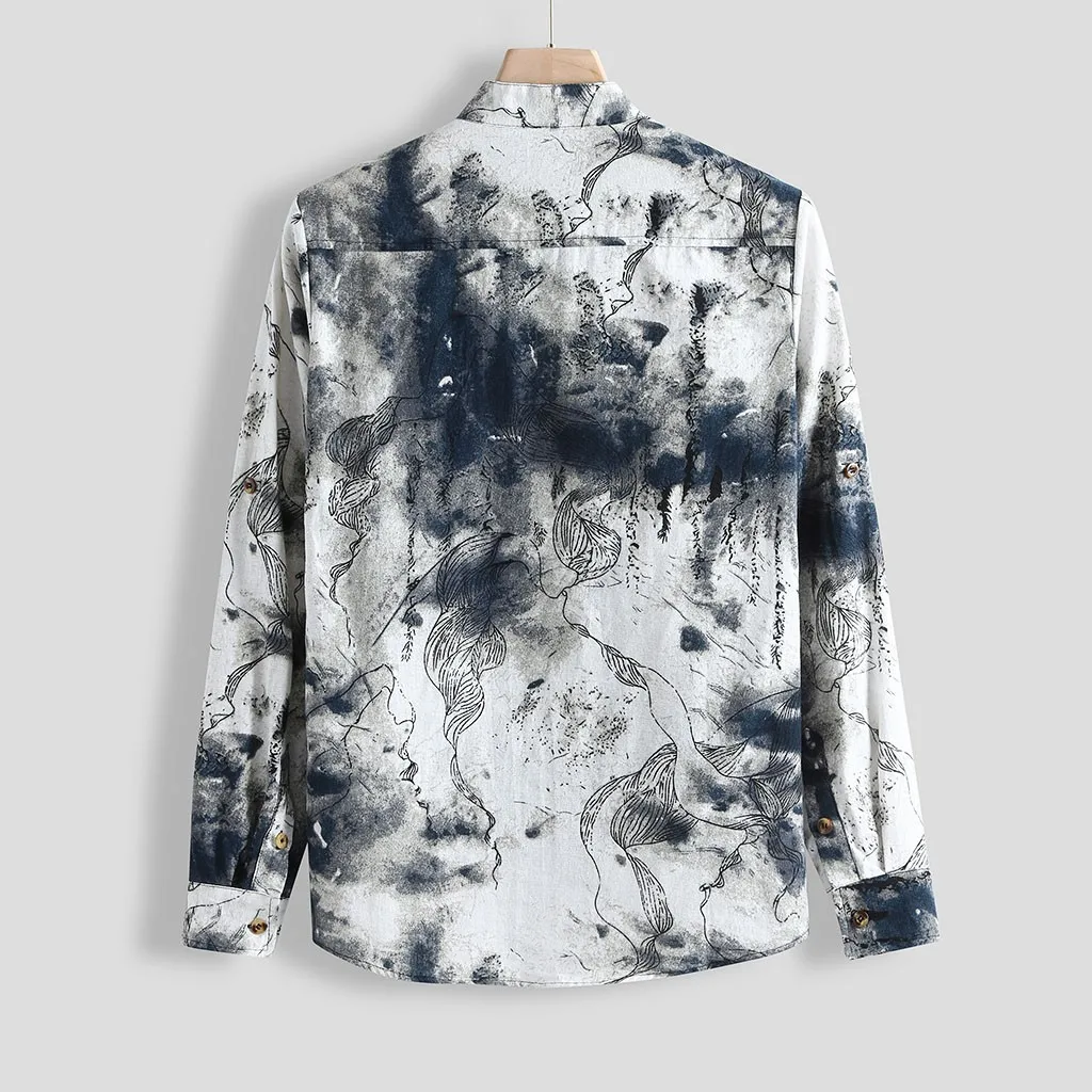Chemise Homme мужская повседневная винтажная приталенная Повседневная рубашка с длинным рукавом, блуза, топы, рубашка, уличная одежда того же стиля