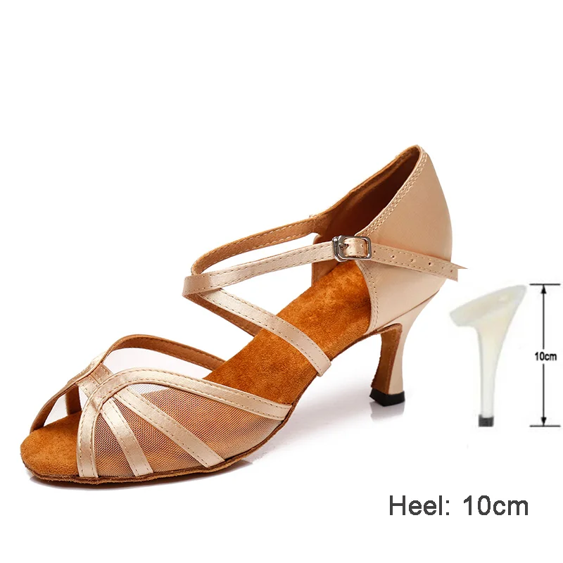 Beige 10CM Фирменная Новинка HROYL Для женщин Латинская танцевальная обувь для девушек и женщин; Танго Танцы обувь 10/8. 5/7. 5 см; женские туфли для сальсы; Прямая поставка - Цвет: Beige 10CM
