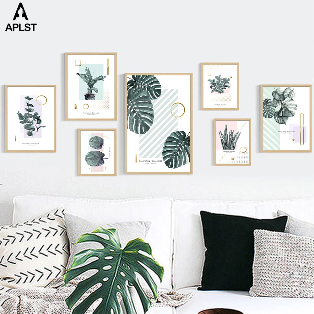 Акварель Nordic зеленых растений Wall Art плакат ботанический картина Печать на холсте