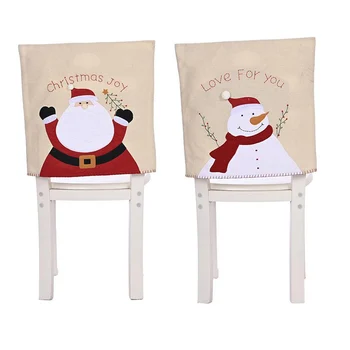 

Christmas Linen Chair Cover Santa Claus Snowman Embroidery Chair Back Covers New Year Christmas Ornament