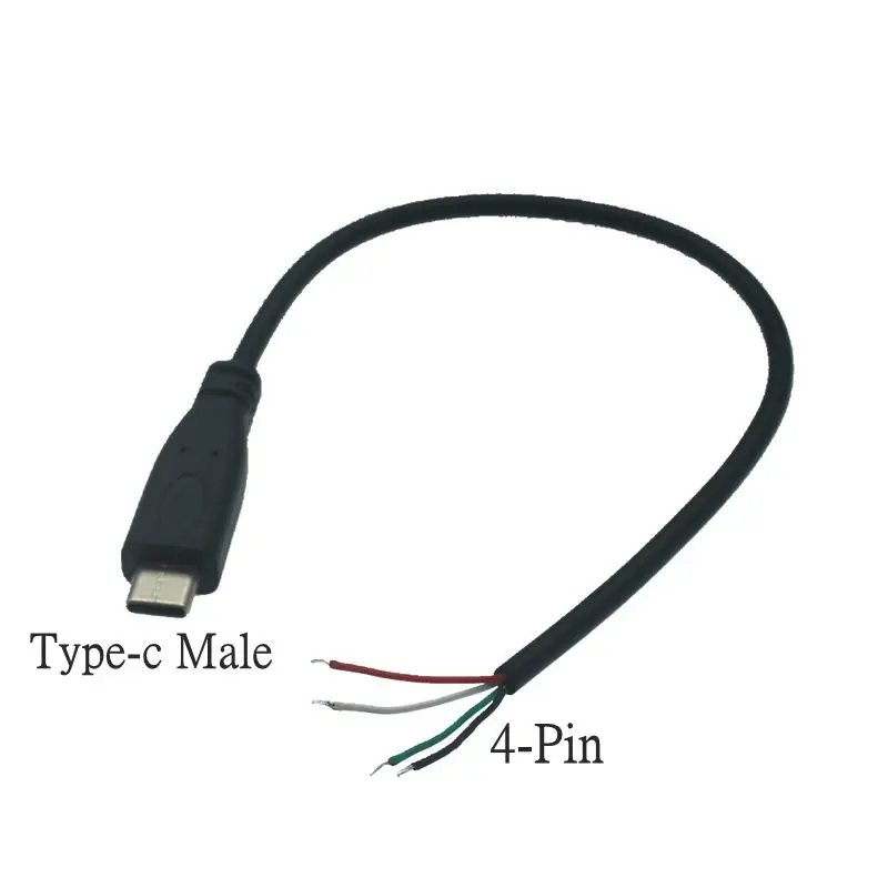 USB 2.0 C타입 전원 공급 장치 연장 와이어 케이블 충전기 커넥터, 수컷 암컷 플러그, C타입 2 핀 4 핀 DIY 데이터 라인, 25cm, 1M, 2M