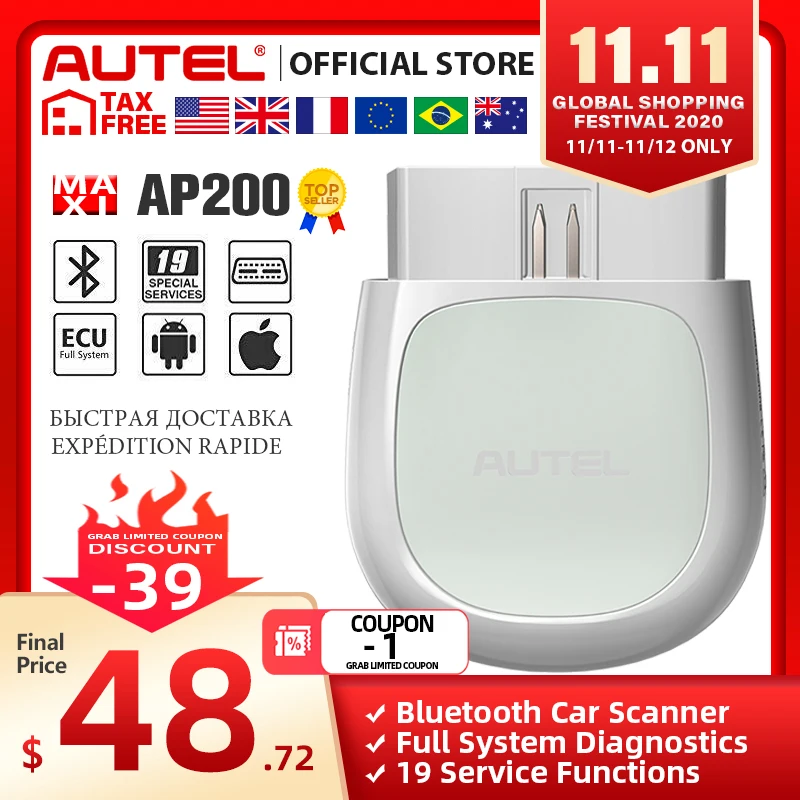 £46.63 Autel Ap200 Bluetooth Obd2 Scanner Automotivo Obd 2 Tpms Code