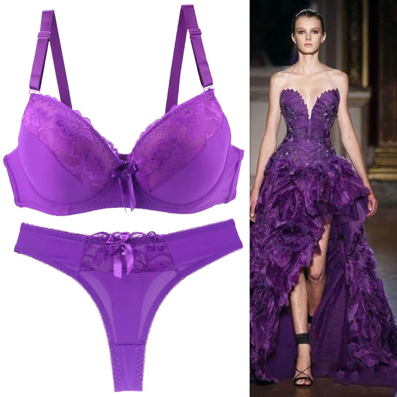 2021 New Sexy Push Up Bra Sets Padded Intimates Lace Thongs Underwear For Women BCDE Cup Plus Size Lingerie Female