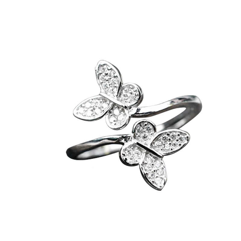 1 шт., женские модные стразы серебряного цвета, подарок, регулируемое кольцо для большого пальца с двойной бабочкой, вечерние Обручальные кольца