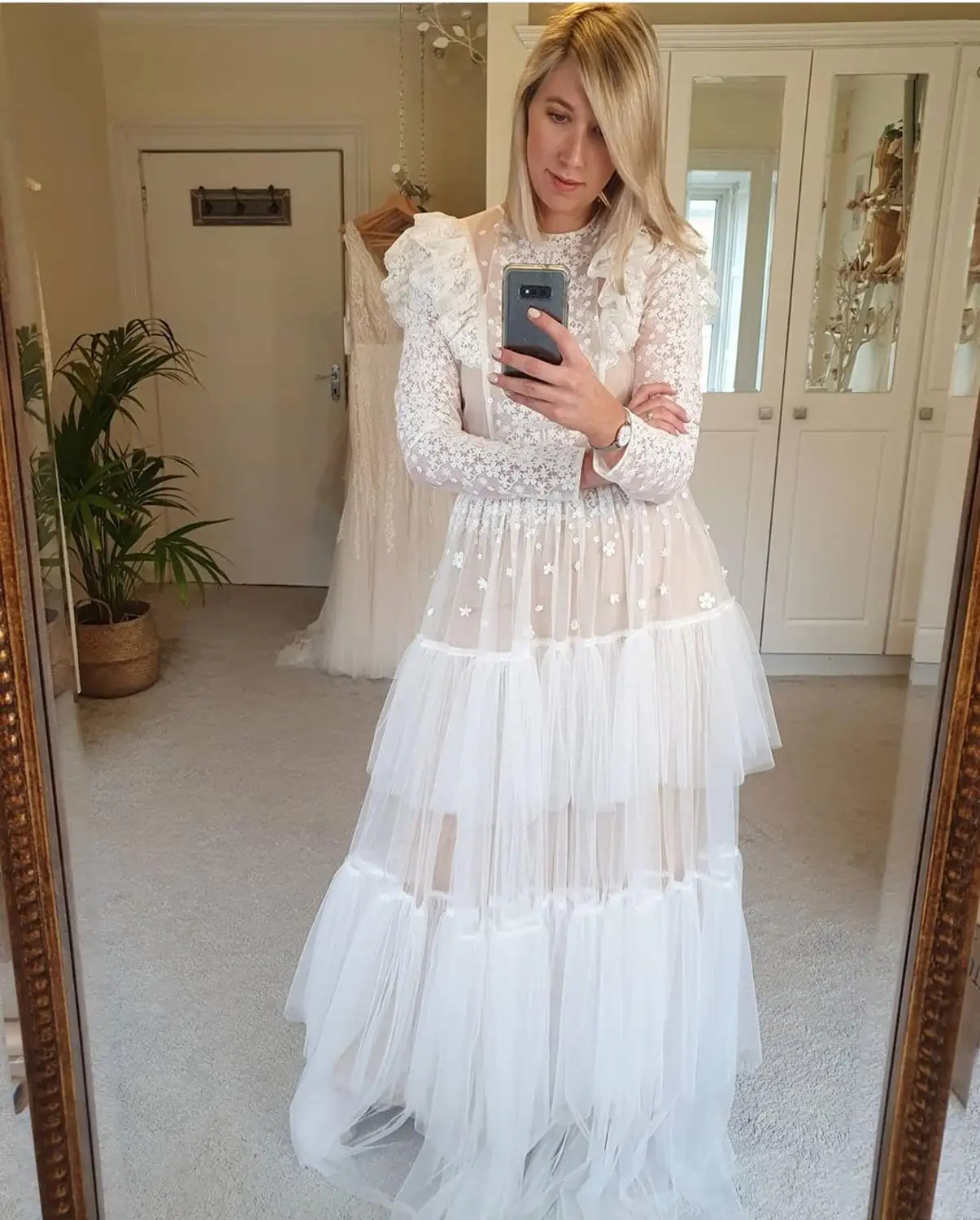 

2020 Lace Boho Wedding Dress A-line Floor Length Bridal Gowns Long Sleeve For Women Brides Custom Made Size robe mariee manches