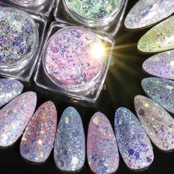 

12 Colors/Set Nail Glitter Holographic Mix Sizes Hexagon Sequins Nail Art Slice Dust Decorations Manicure Varnish Mixed FP50