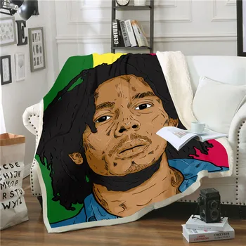 

Reggae Singer Bob Marley Weed Funny Character Blanket 3D Print Sherpa Blanket on Bed Home Textiles Dreamlike Style 08