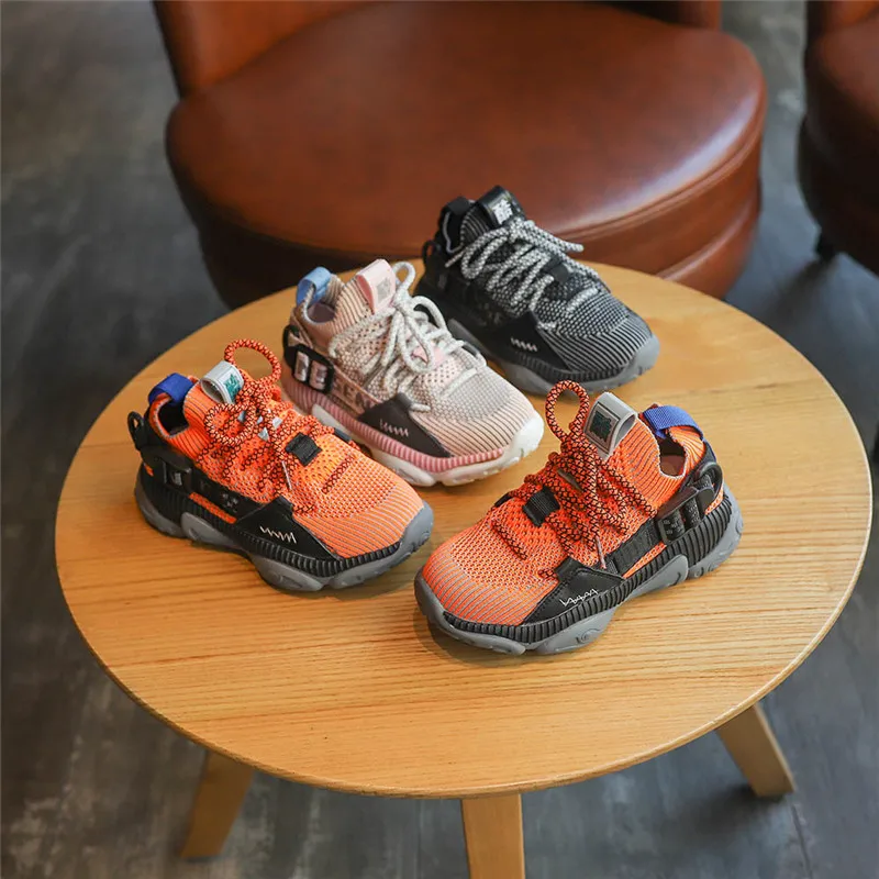 Светильник-вес кроссовки Детская Повседневное спортивная обувь из трикотажа для девочек для мальчиков; Верхняя одежда; кроссовки; дышащие SZ090