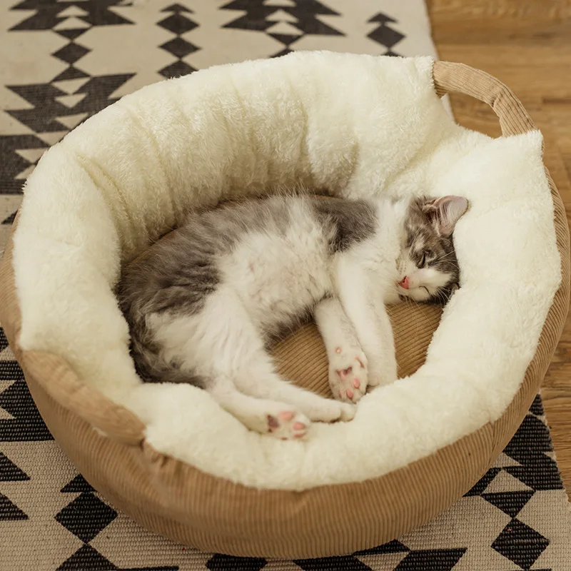 Кошка Кровать Дом Мягкая Плюшевая кошка кровать Съемная собака кровать для маленьких собак Лежанка для котов зимняя теплая Лежанка коврик для щенка