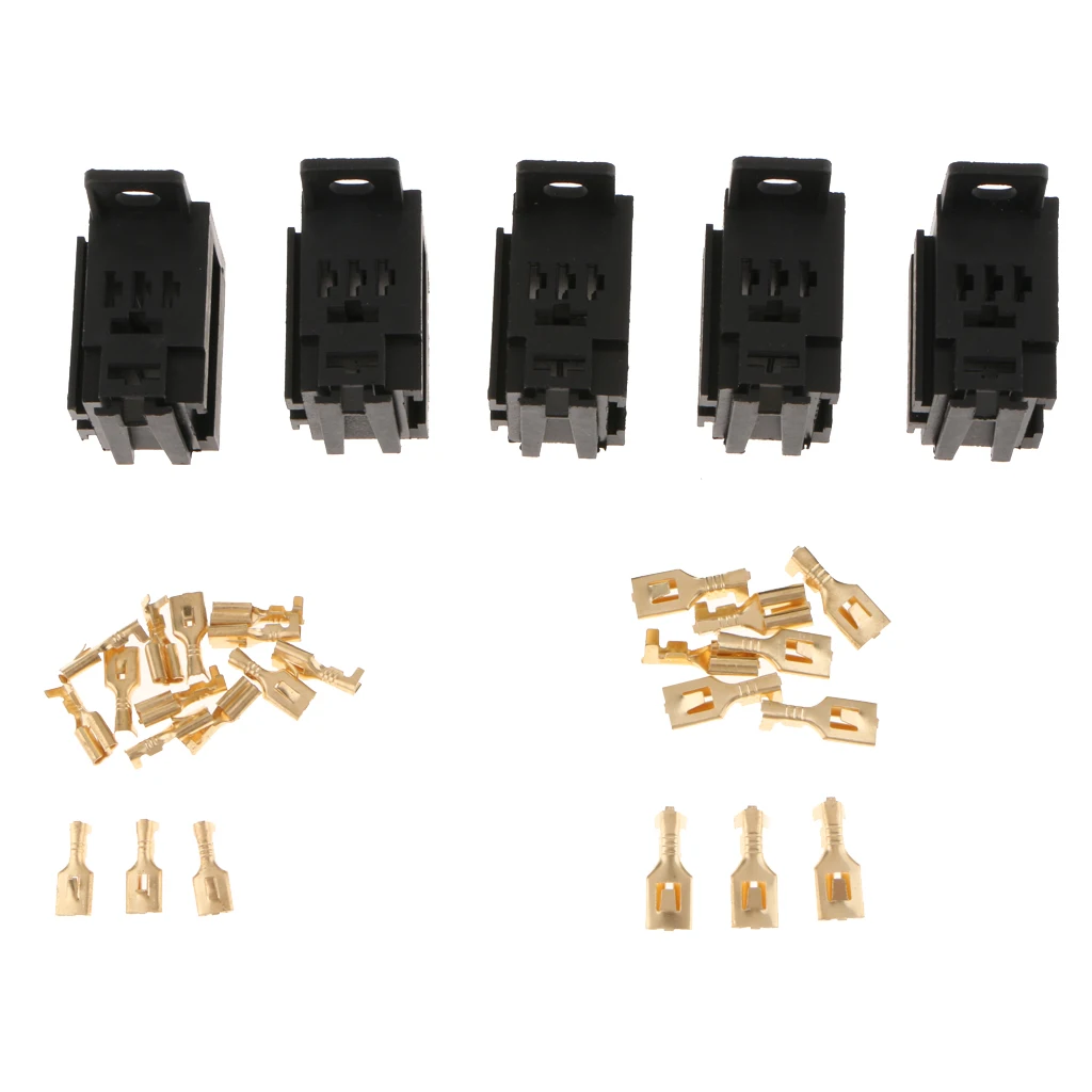 Set Of 5 Automotive Relay Socket Connector & Terminals 40Amp 12V