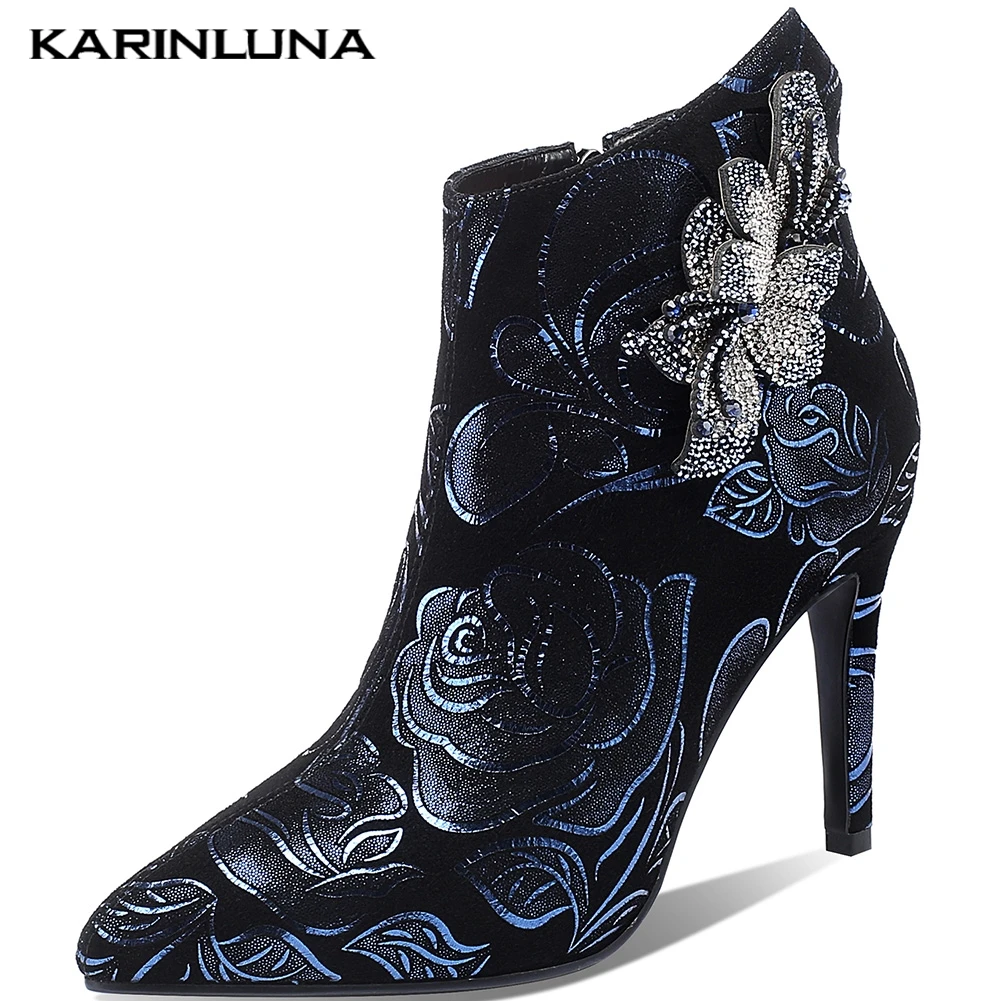 

Karinluna New Arrivals 2020 High Quality Luxury Shoes Woman Boots Female Pointed Toe High Heels Zip Up Ankle Boots Women Shoes