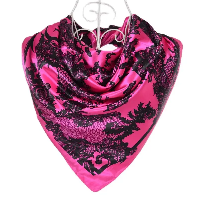 [BYSIFA] Muslim Women Head Neck Scarf Shawl 2017 Trendy Chinese Silk Square Satin Scarf 90*90cm Pink Coffee Roses Scarves Wraps 3