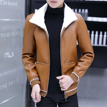 

5XL- 8xl Warm Leather Jackets Men Long Sleeve Winter Thick Mens PU Bomber Outerwear Polyester Zipper Mens Clothing Plus Size Top