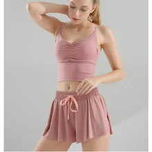 Женские шорты для йоги из двух частей, однотонные, высокая эластичность, для тренажерного зала, короткие, дышащие, для тренировок, для фитнеса, женские шорты для йоги