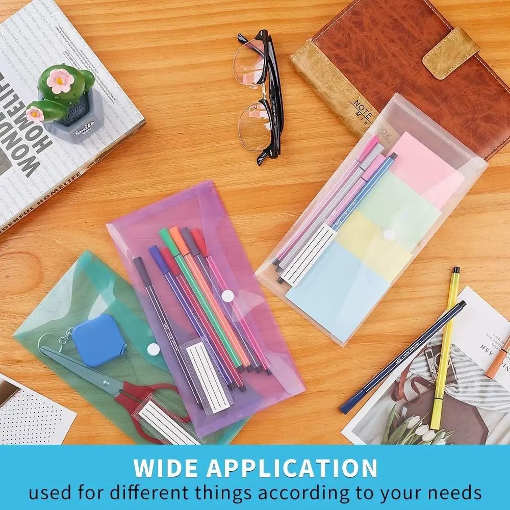 A6 Clear Envelopes File Folder Bill Bag Pencil Case with Label Pocket for School Office Home Use 5 Packs file bag office folder binder folder