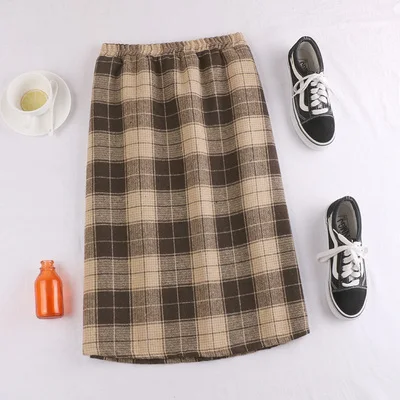 winter vintage plaid wool woollen a line warm thermal skirt for women ladies work wear flexible stretch high waist skirts womens - Цвет: 3