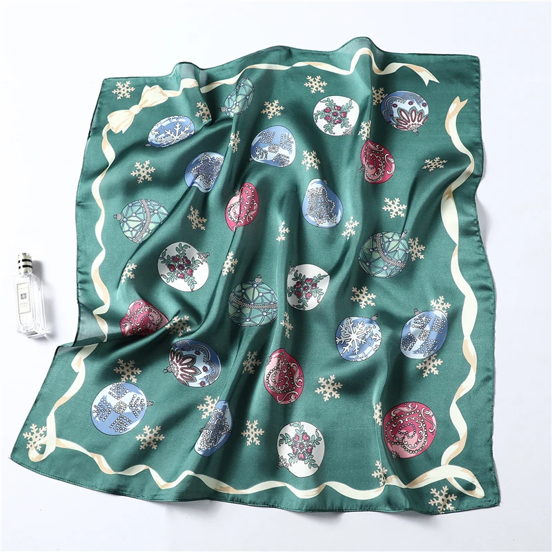 Зимний шелковый шарф, Женский дизайнерский платок с принтом, для офиса, девушек, для шеи, для волос, шарфы, квадратный галстук, Рождественская бандана, платок, новинка
