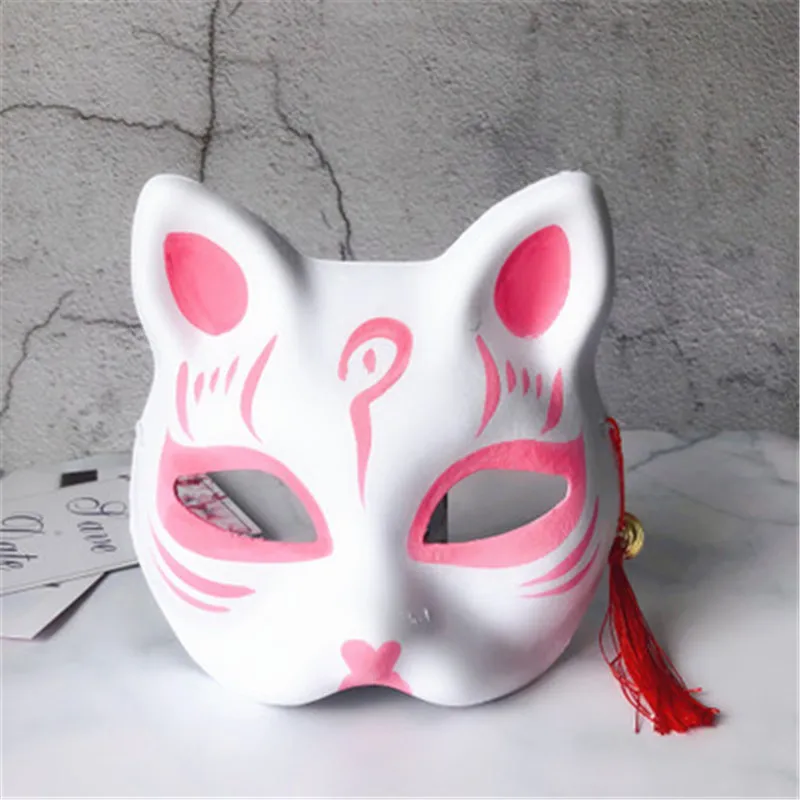 pink 3 2 шт Вечерние Маски рисованная маска Аниме COS Cat Fox маска с колокольчик-кисточка - Цвет: pink 3