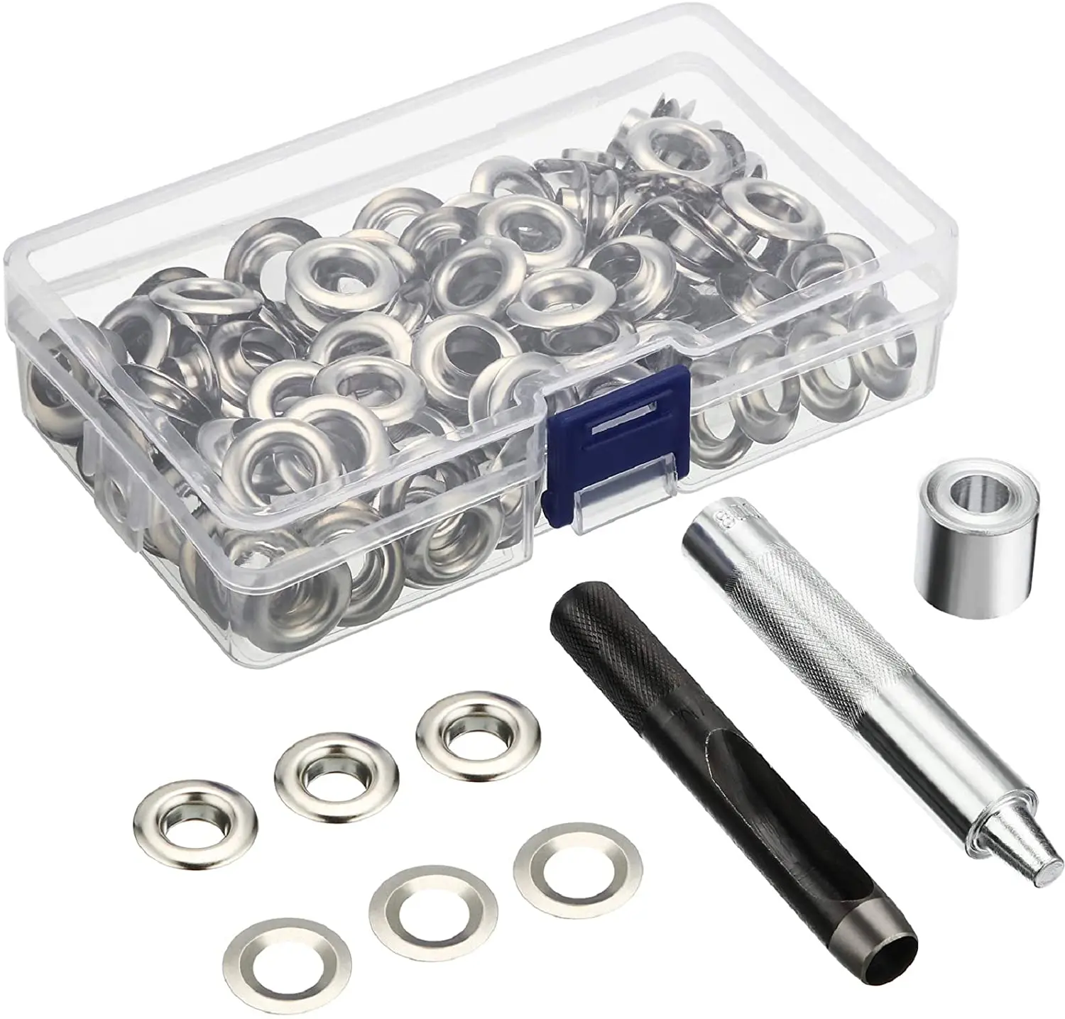 Schsin 100 Sets Grommet Tool Kit Grommet Setting Tool 1/2 inch Grommets Eyelets, Silver