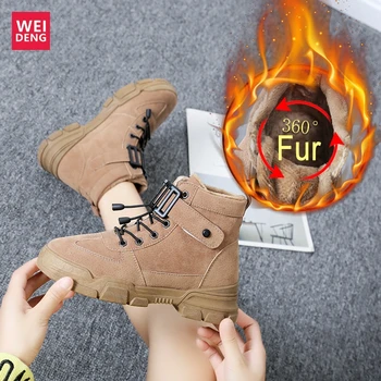 

Weideng Winter Keep Warm Martin Boots Women Ankle Outdoor Snow Casual Fur Plush Men Shoes Flats Lace Up High Top Non Slip Soft