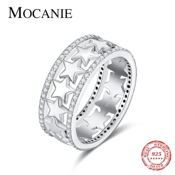 

Mocanie Trendy 925 Sterling Silver Stackable Stars Double Circle Finger Ring for Women Glittering Zircon Wedding Bands Jewelry
