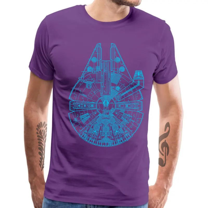 Подарок футболка Для мужчин с рисунком «Тысячелетний сокол» проектом, футболка в стиле «Звездных войн» хлопок День отца футболки для девочек в стиле ретро с геометрическим принтом космического корабля Одежда с рисунком - Цвет: Purple