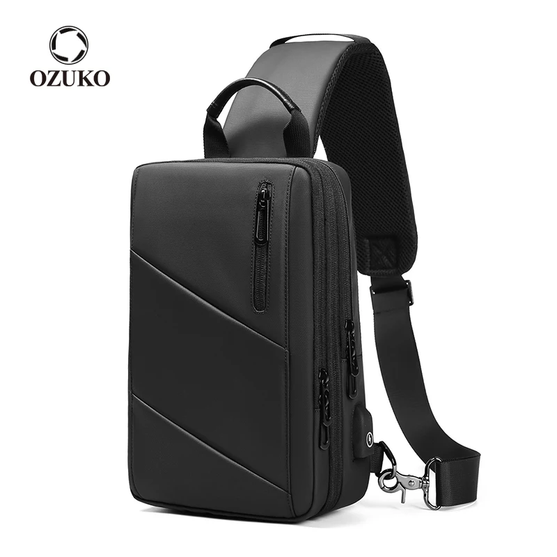 Сумка-мессенджер OZUKO мужская с USB-зарядкой многофункциональная растягивающаяся