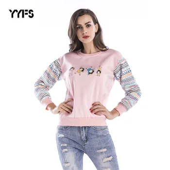 

Sweater Female Spring and Autumn plus Velvet Thickening Sleeves Color Personality round Neck Sweater 2019 New L Hoodie