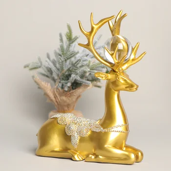 

2pcs Couple Deer Ornament Home Decoration Ornament Creative Deer Decoration for Room Wine Cabinet Imitation Bronze Large Size