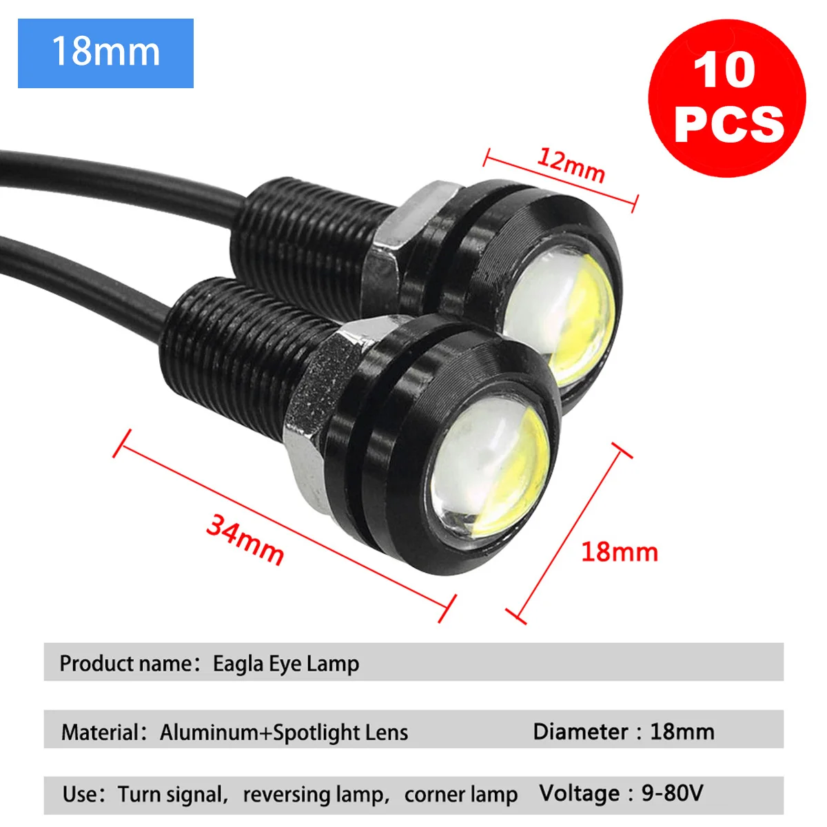Eagle Eye 18mm Projector PIR Lens Green LED Fog Light DRL Backup Signal Bulbs 4 PCS 