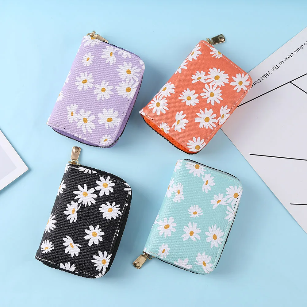 Fashion Women PU Leather Daisy Flower Money Bag Card Oaganizer Casual Ladies Small Purse Wallet Coin Purse Day Clutches