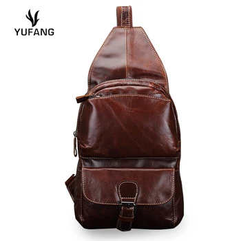 

YUFANG Pillow Style Chest Bag Male Genuine Leather Men Messenger Bag Vintage Oil Wax Leather Crossbody Bag Men Daily Men Bag