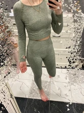 Conjunto de ropa de yoga sin costuras para mujer, prendas para entrenamiento deportivo, gimnasio, leggings de cintura alta, top corto de manga larga, 2, 3 o 5 piezas