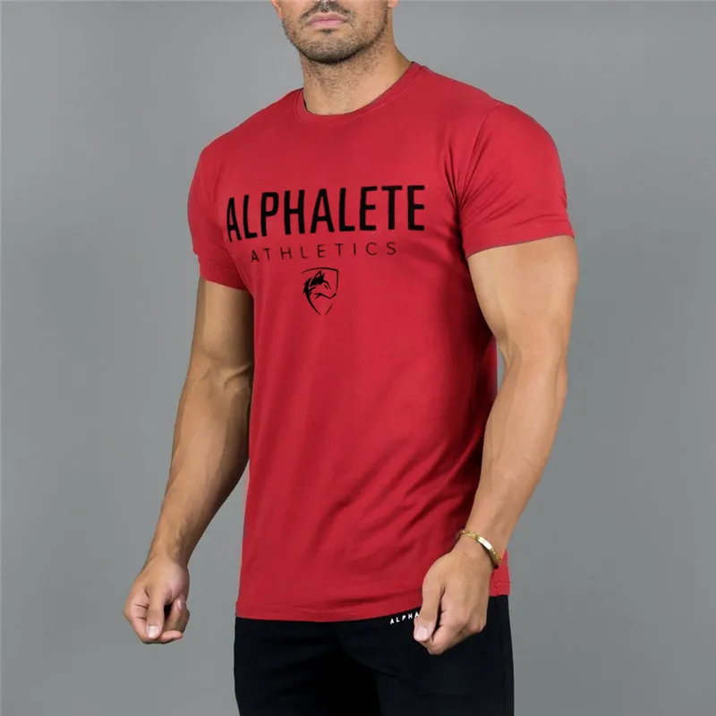 Новинка, модная футболка ALPHALETE, мужская хлопковая дышащая футболка с коротким рукавом для фитнеса, мужские спортивные костюмы, плотные повседневные футболки