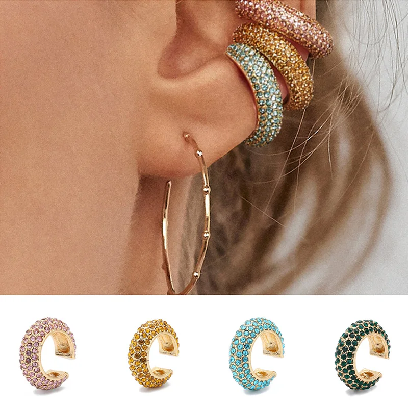 

Luokey Zircon Ear Cuff Earrings For Women C Shape Punk Fake Piercing Clip earrings Exaggerate Gothic Wedding Jewelry Accessories